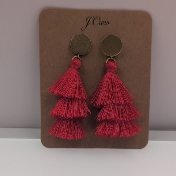 J. Crew Red Statement Earrings with Tassel Design - Picture 1 of 5